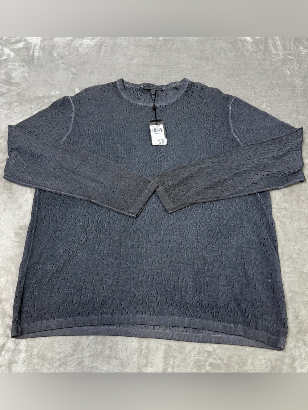 John Varvatos Camden Mesh Stitch Crew Sweater Navy NWT New MSRP $228 Designer